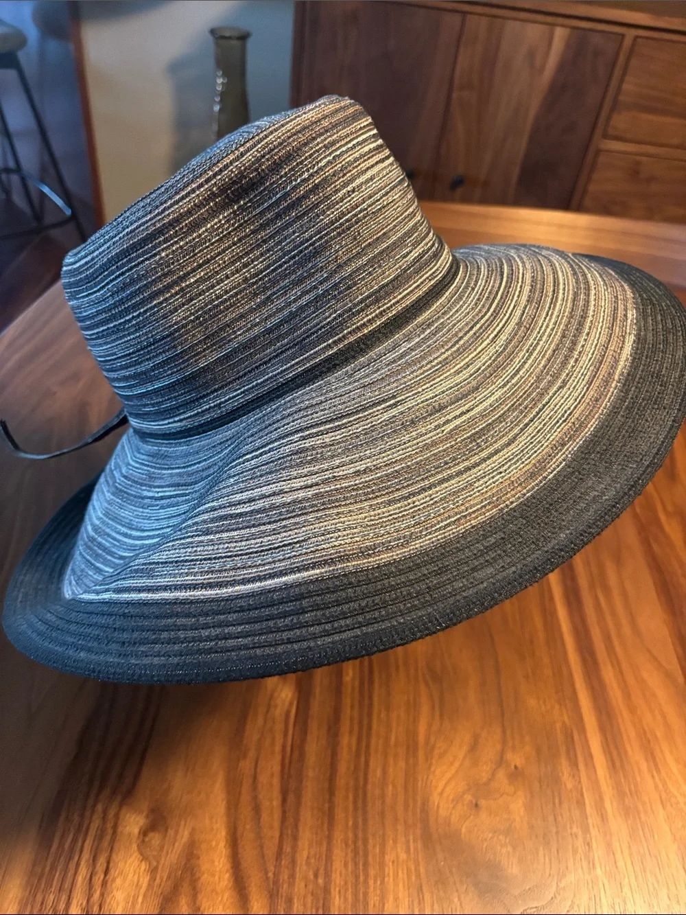 San Diego Hat Company Wide Brim Sun Hat in Striped Black & Taupe